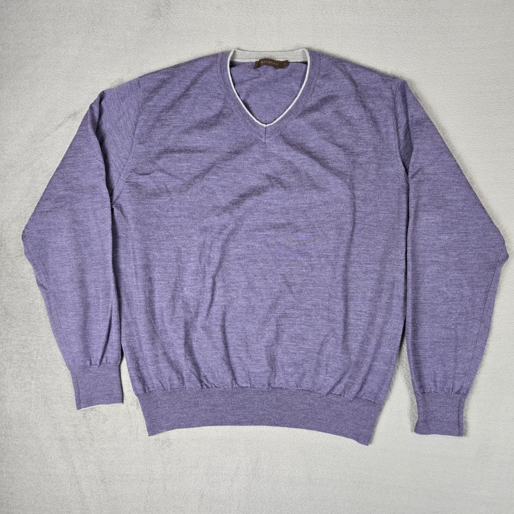 J Hilburn Sweater Mens Large Purple Pullover V-Neck Wool Cashmere Golf